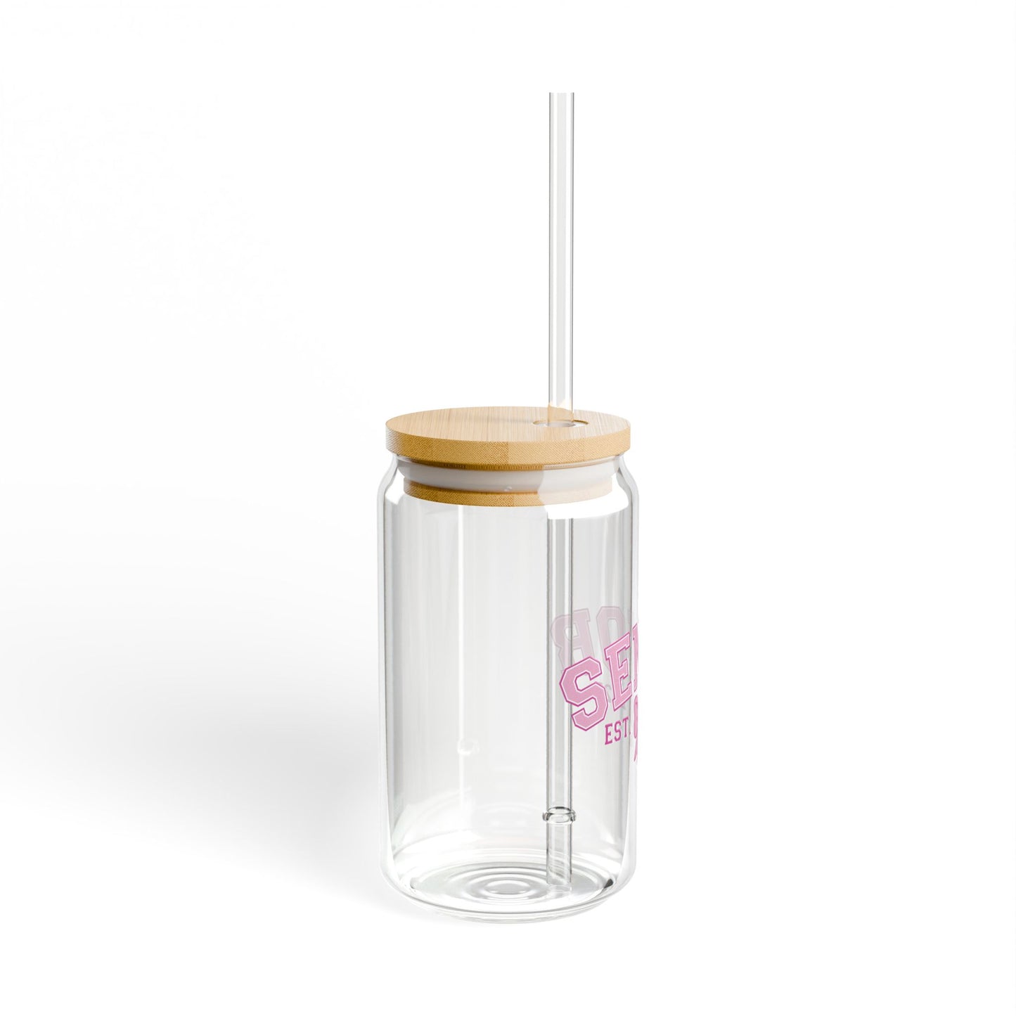 Senior Est. 2025 Sipper Glass Tumbler with Straw- Pink- 16oz