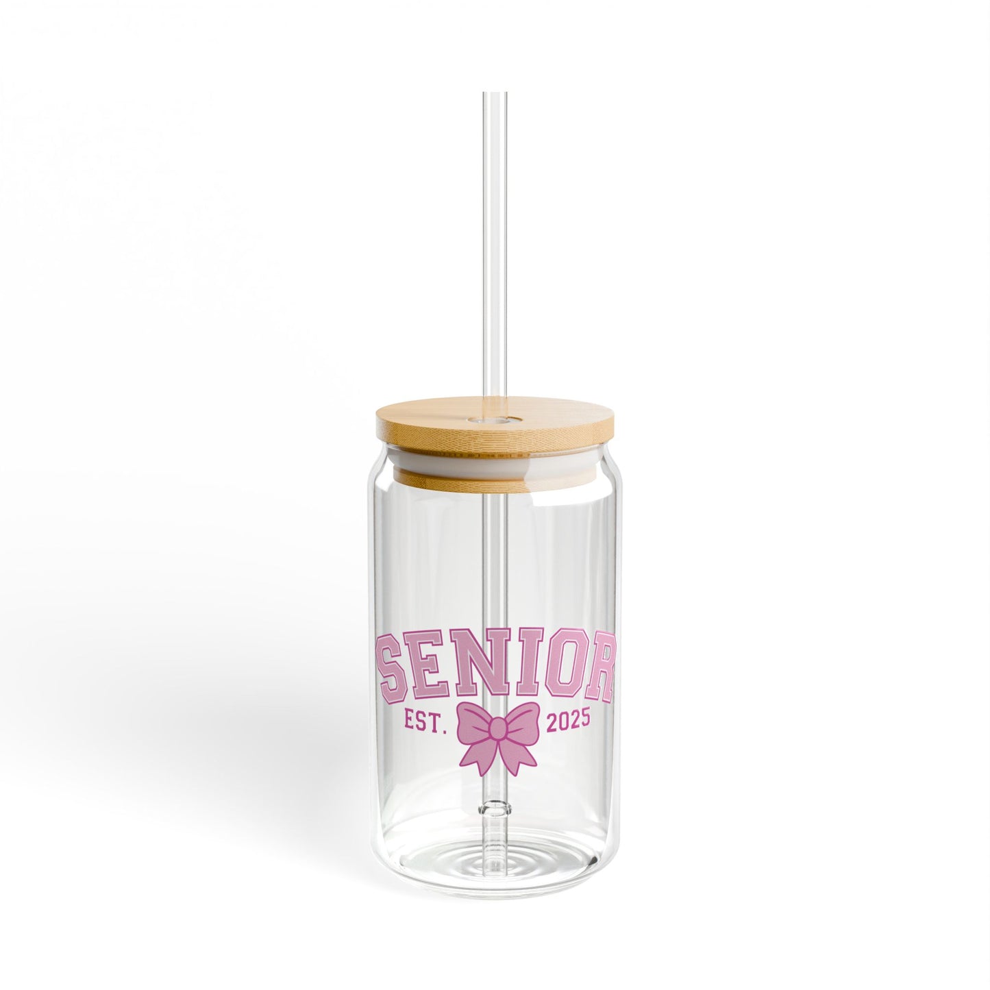 Senior Est. 2025 Sipper Glass Tumbler with Straw- Pink- 16oz