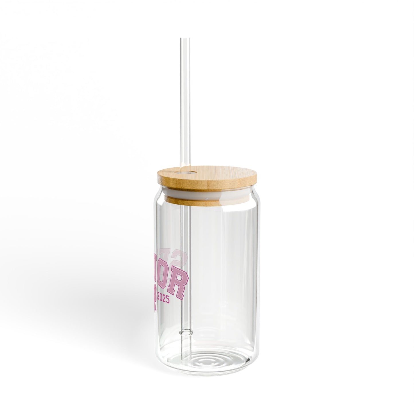 Senior Est. 2025 Sipper Glass Tumbler with Straw- Pink- 16oz