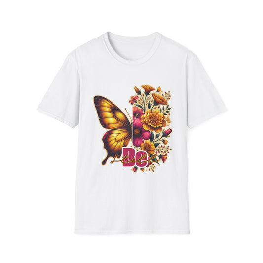 Butterfly Floral Unisex T-Shirt, Be Still Yellow and Red Shirt, Peaceful Butterfly Tee, Relaxation Flower Graphic Top, Meditation Vibes