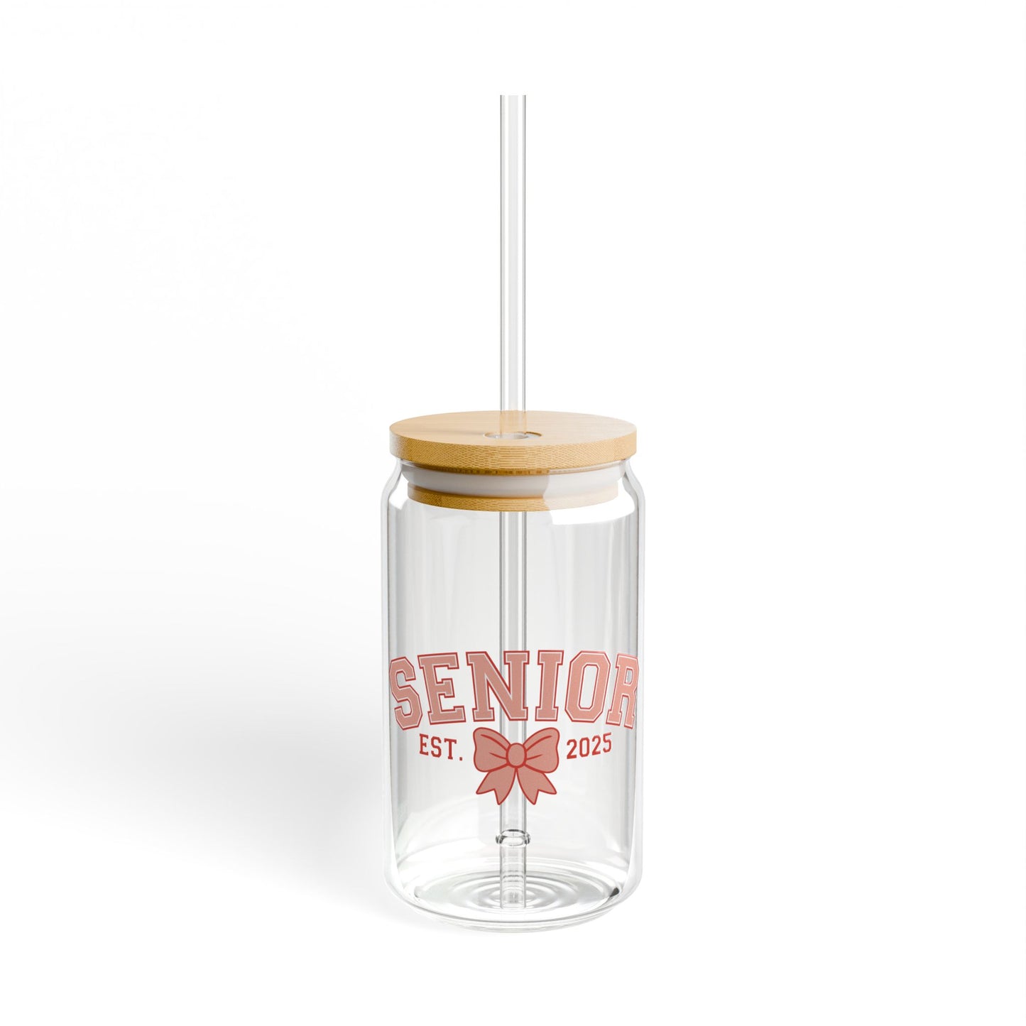 Senior Est. 2025 Sipper Glass Tumbler with Straw- Red- 16oz