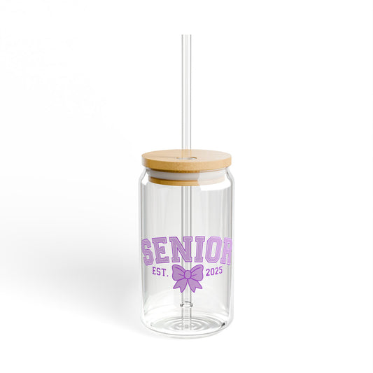 Senior Est. 2025 Sipper Glass Tumbler with Straw- Lilac- 16oz