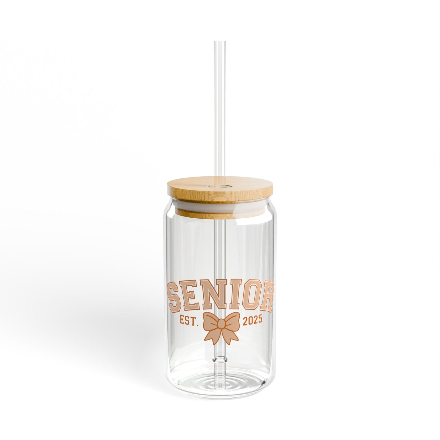Senior Est. 2025 Sipper Glass Tumbler with Straw- Orange- 16oz