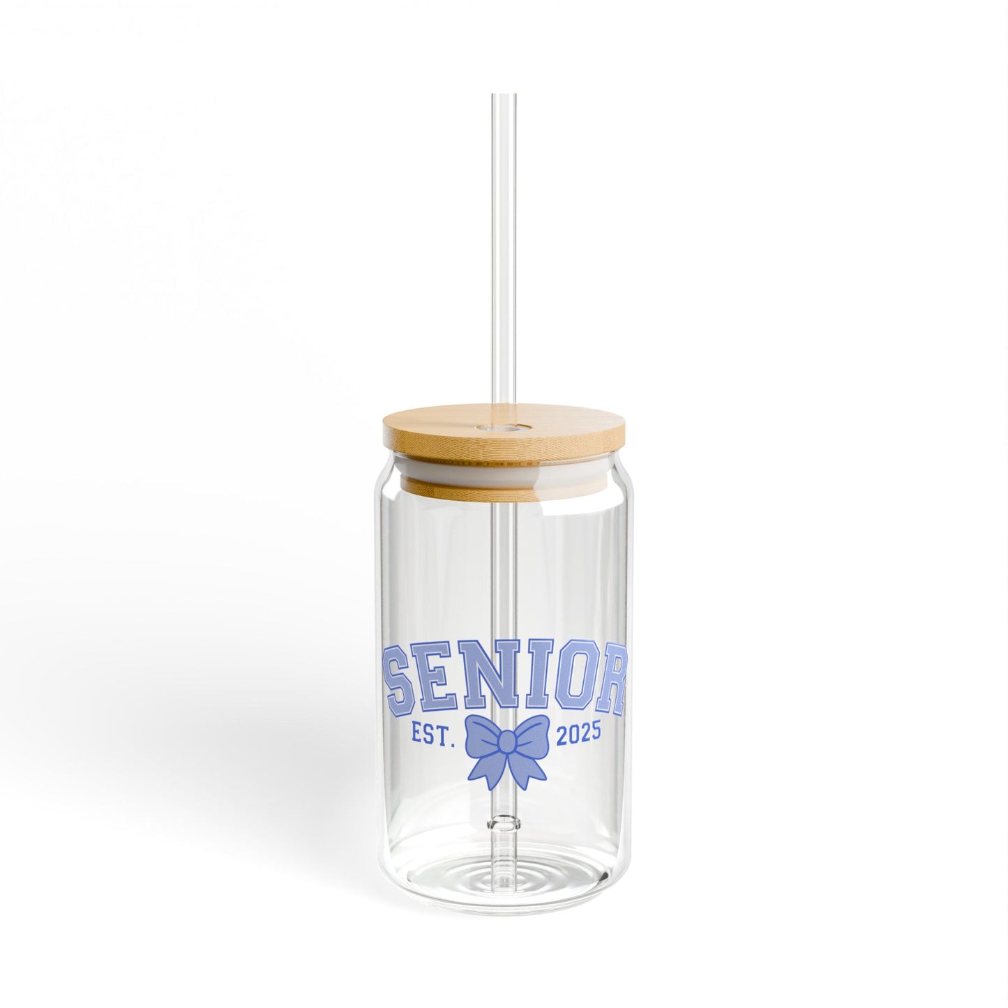 Senior Est. 2025 Sipper Glass Tumbler with Straw- Blue- 16oz