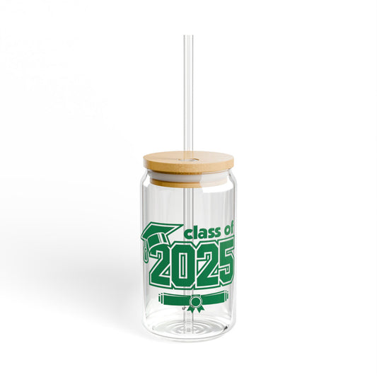 Senior 2025 Cap and Diploma Glass Tumbler and Straw