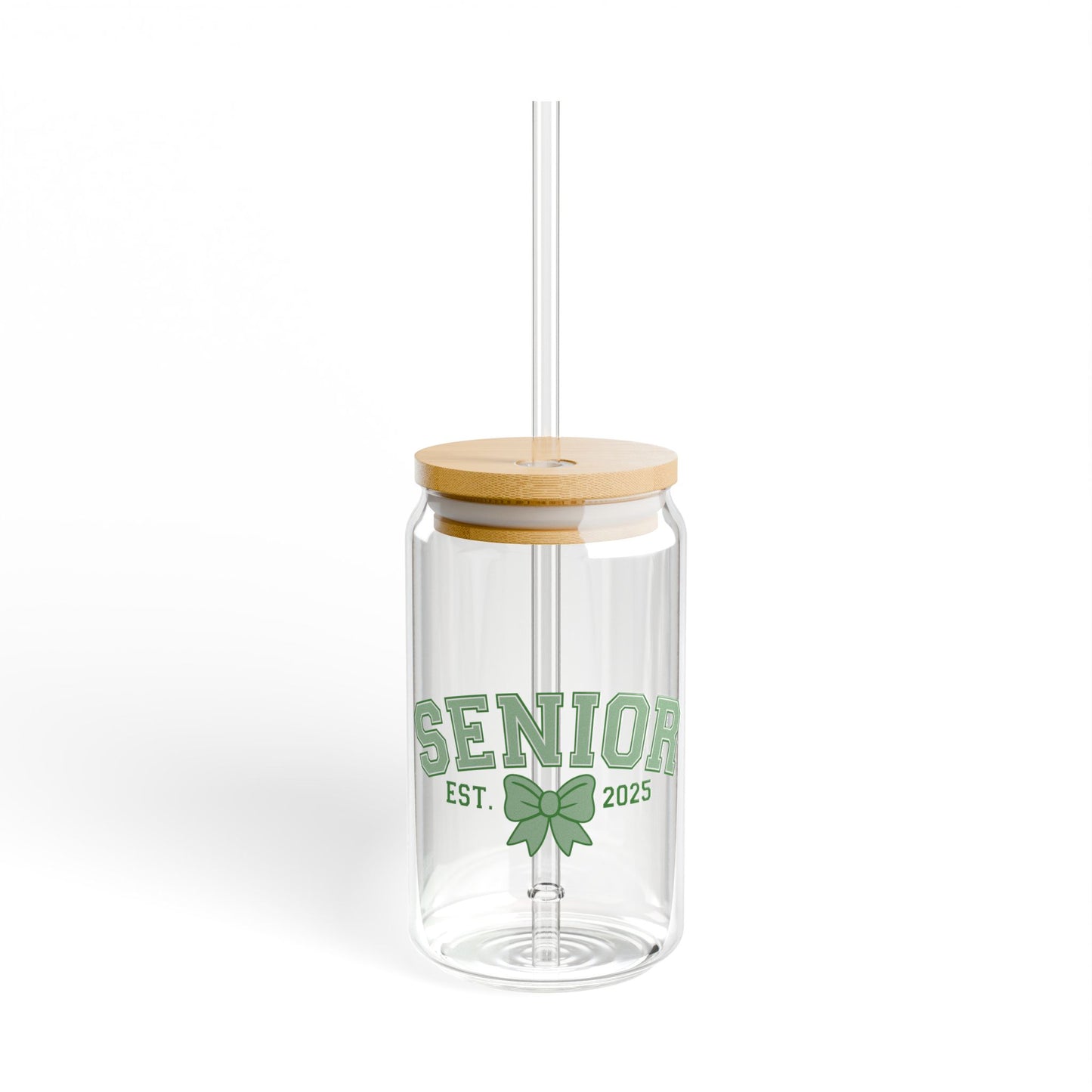Senior Est. 2025 Sipper Glass Tumbler with Straw- Green- 16oz