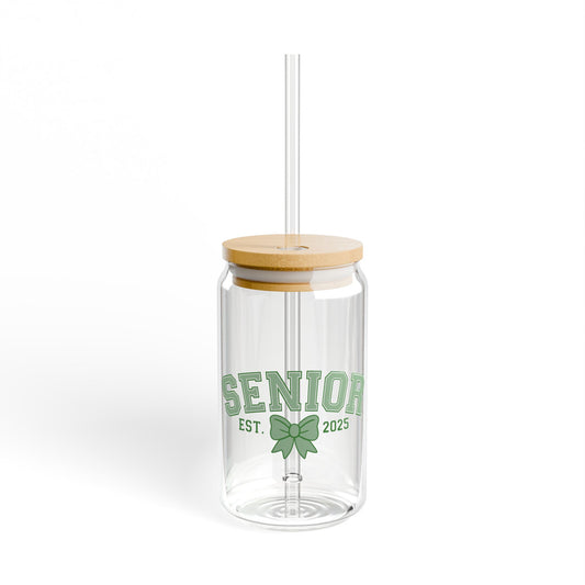 Senior Est. 2025 Sipper Glass Tumbler with Straw- Green- 16oz