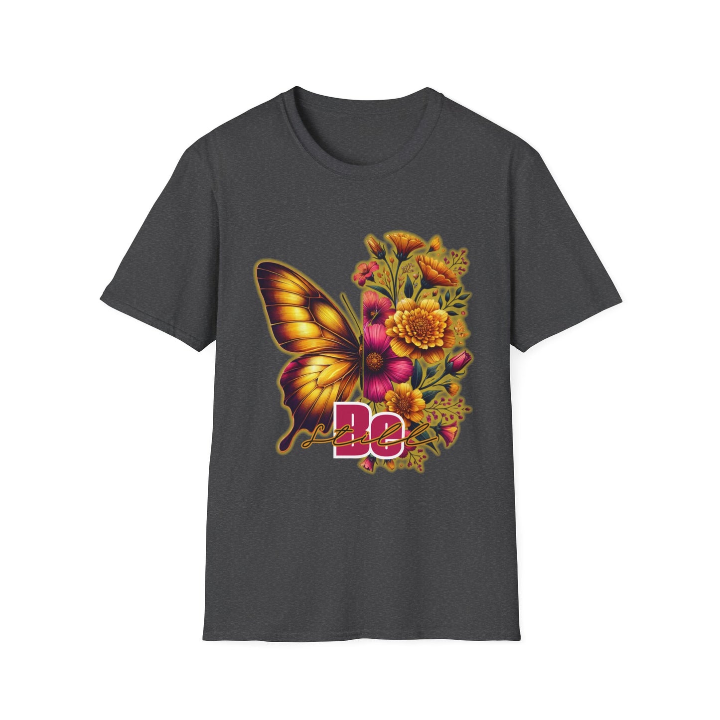 Butterfly Floral Unisex T-Shirt, Be Still Yellow and Red Shirt, Peaceful Butterfly Tee, Relaxation Flower Graphic Top, Meditation Vibes