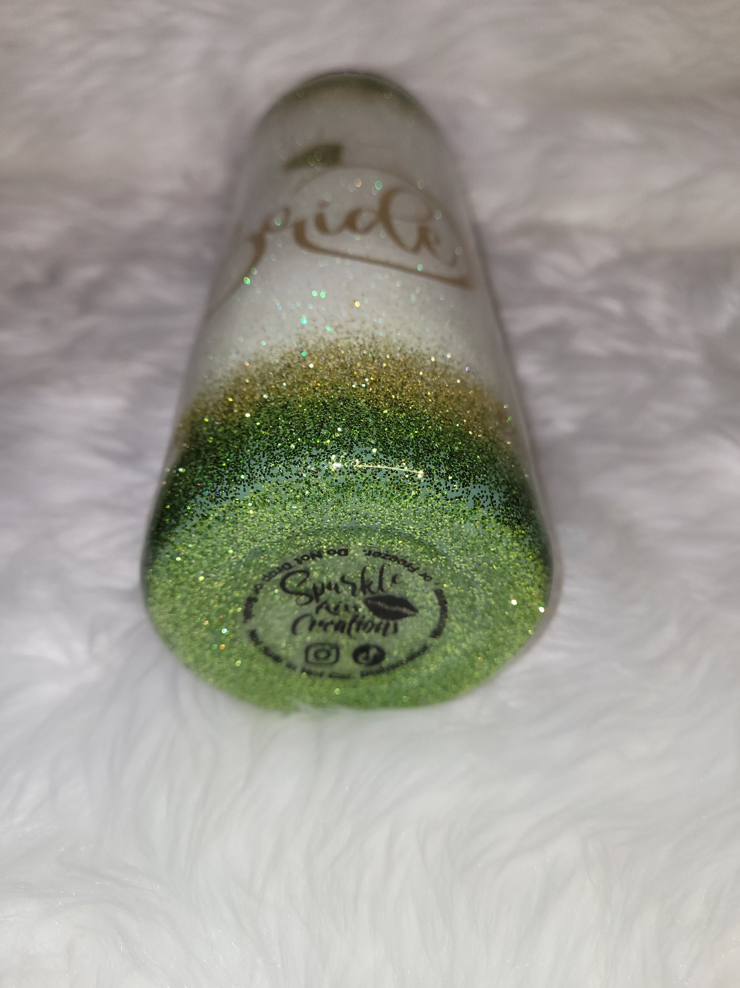Green, Gold and White Custom Glitter Tumbler