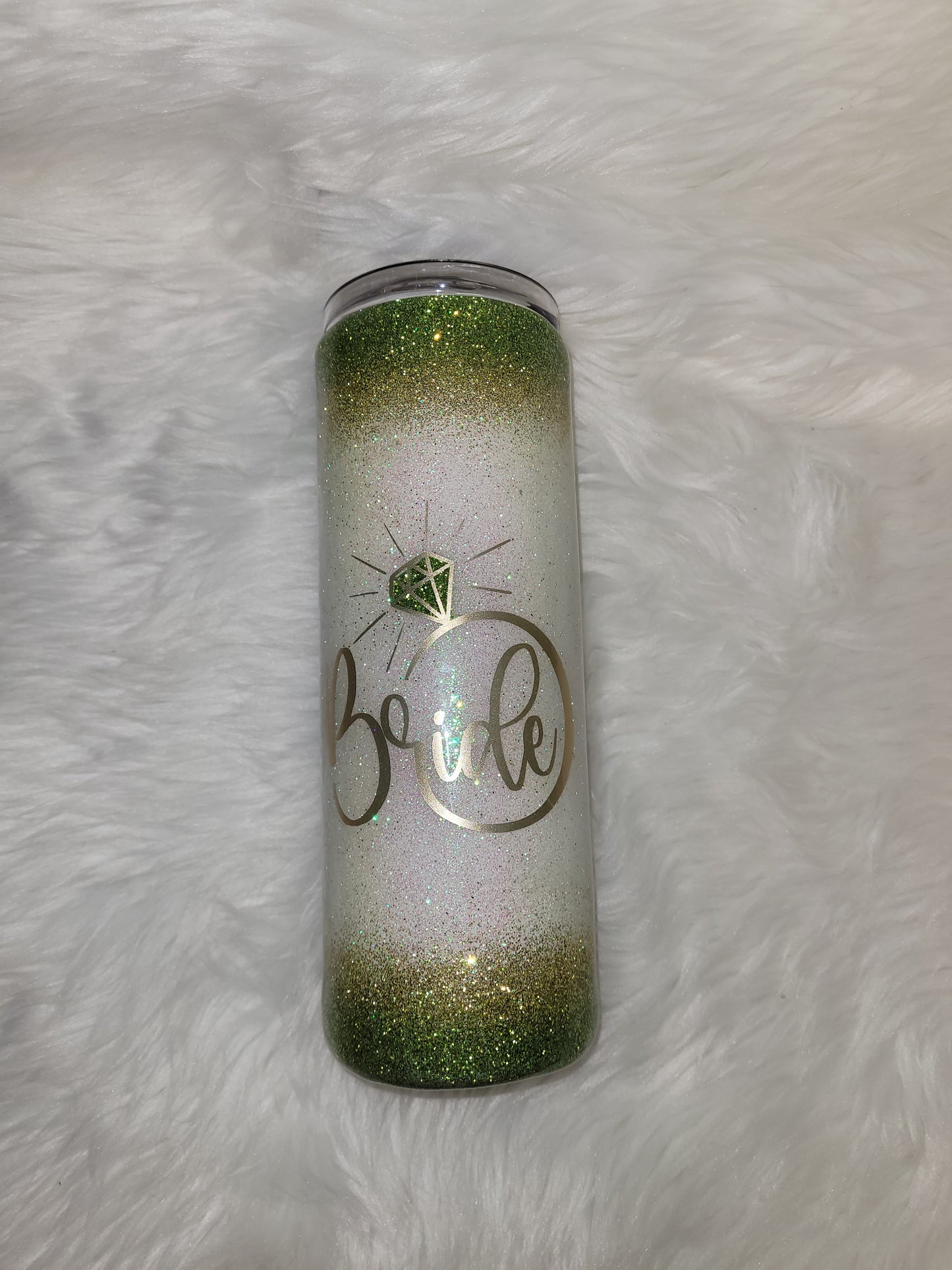 Green, Gold and White Custom Glitter Tumbler