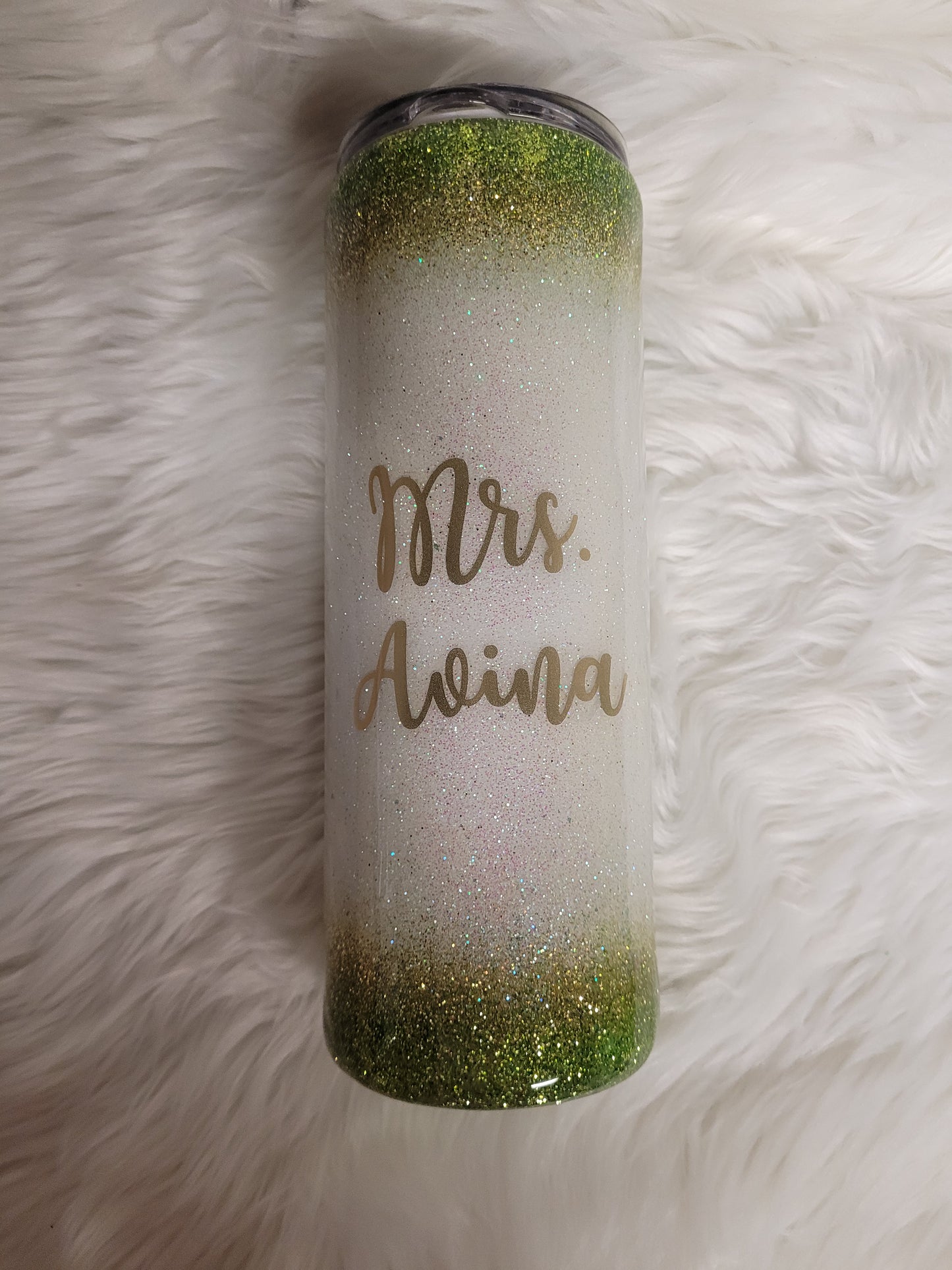 Green, Gold and White Custom Glitter Tumbler